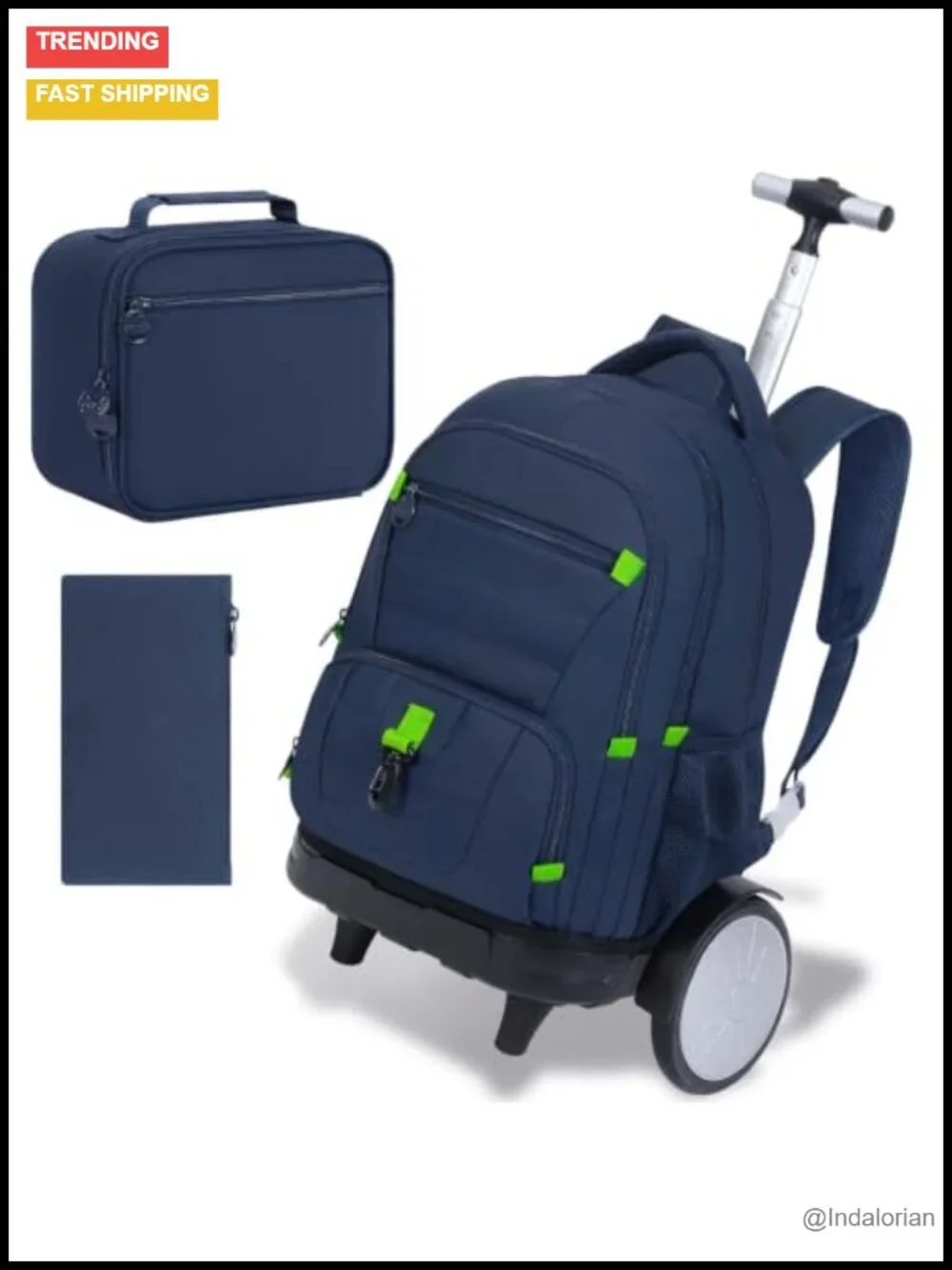 3-in-1 Men's Rolling Backpack with Bigger Wheels, Lunch Box Pencil Bag, Water